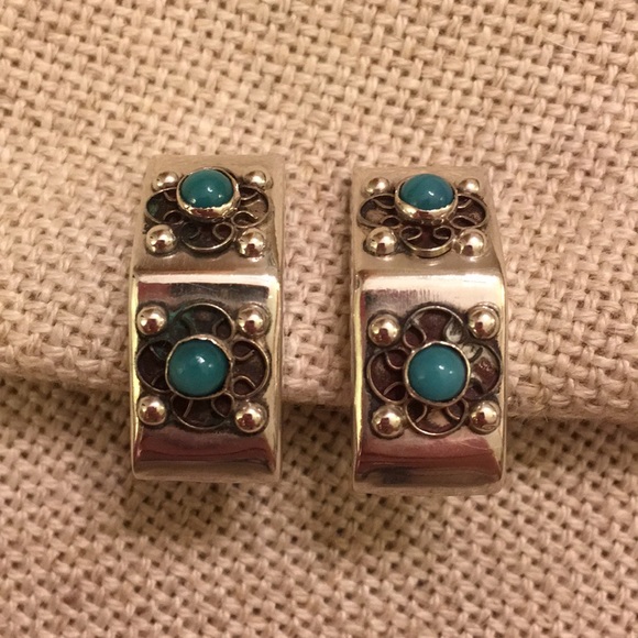 Vintage Mexico Sterling Silver Clip Earrings Boho - Picture 10 of 16